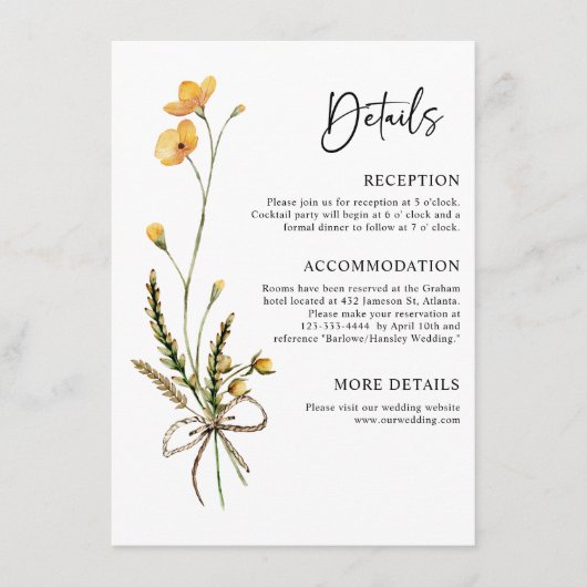 Moderne rustieke botanische elegante minimalistisc informatiekaartje (Voorkant)