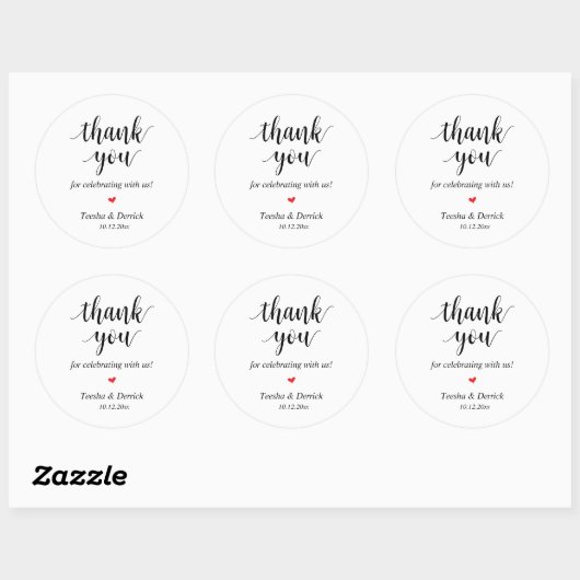 Moderne rustieke bruiloft diner dank u geschenken ronde sticker (Vel)