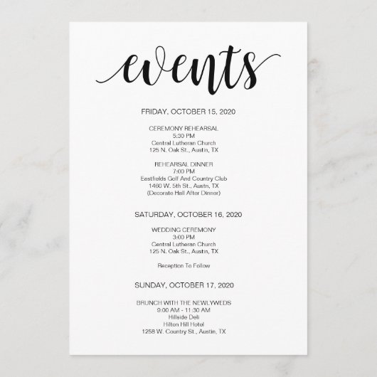 Moderne Rustieke Bruiloft Welkom en Routebeschrijv Programma (Achterkant)