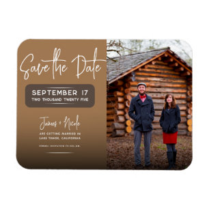 Moderne Rustieke Bruine Foto Save the Date Huwelij Magneet