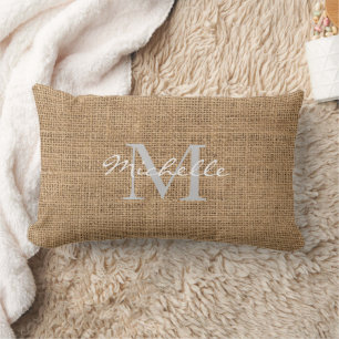 Moderne rustieke burlap persoonlijke monogram naam kussen