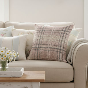 Moderne rustieke Burlap Plaid Light Pink Kussen