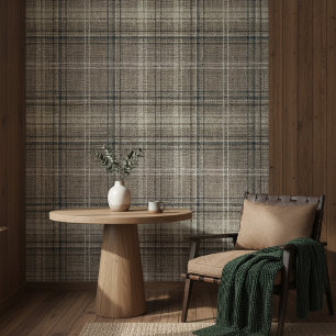 Moderne Rustieke Burlap Plaid Zwart Behang