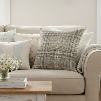 Moderne Rustieke Burlap Plaid Zwart Kussen