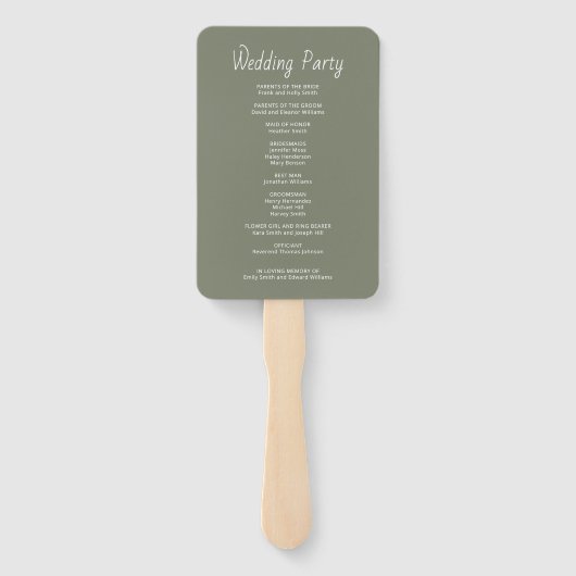 Moderne rustieke Casual Sage Green huwelijksceremo Handwaaier (Achterkant)