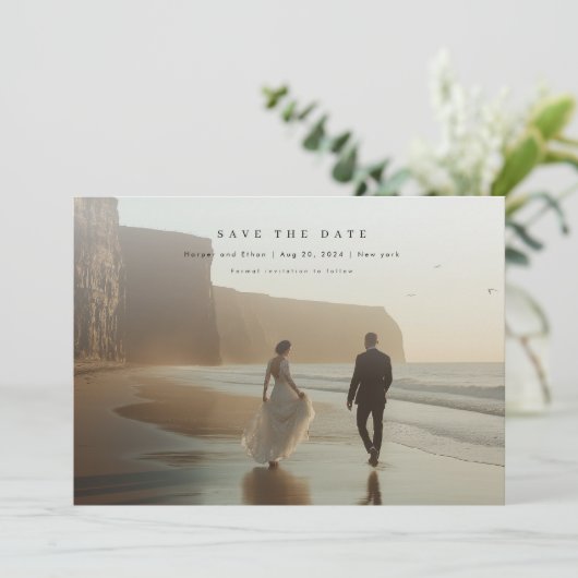 Moderne rustieke foto QR Code bruiloft Save The Date (Staand voorkant)