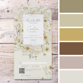 Moderne rustieke Gedroogde Daisies Bloemen QR Code All In One Uitnodiging