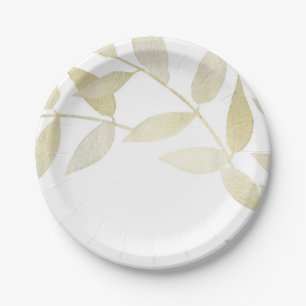 Moderne Rustieke Gouden Bladeren Botanische Bruilo Papieren Bordje