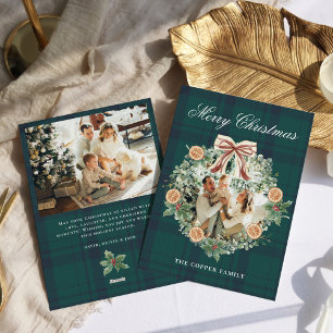Moderne Rustieke Greenery Krans Foto Kerst Kaart