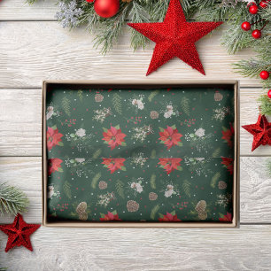 Moderne Rustieke Groene Botanische Bloemen Kerstmi Tissuepapier