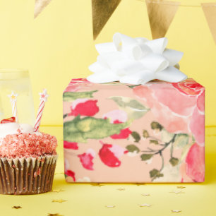 Moderne rustieke heldere roze roze waterverf bloem cadeaupapier