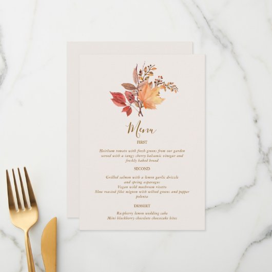 Moderne Rustieke Herfst Boho Bloem Bruiloft Menu (Voorkant / Achterkant in situ)