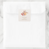 Moderne Rustieke Herfst Boho Bloem Bruiloft Vierkante Sticker (Tas)