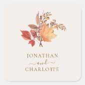 Moderne Rustieke Herfst Boho Bloem Bruiloft Vierkante Sticker (Voorkant)