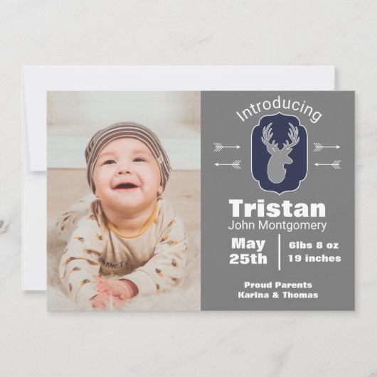 Moderne Rustieke Hert & Pijlen Geboorteaankondigin Kaart (Voorkant)