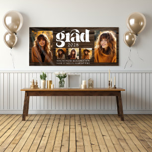 Moderne rustieke houten Afstuderen fotocollage Spandoek