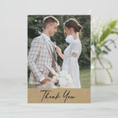 Moderne rustieke kraft foto bruiloft bedankkaart (Staand voorkant)