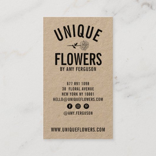 Moderne rustieke kraft trendy zwart wit roos bloem visitekaartje (Achterkant)