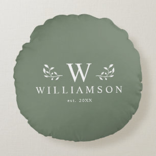 Moderne Rustieke Monogram Aangepaste Familienaam S Rond Kussen