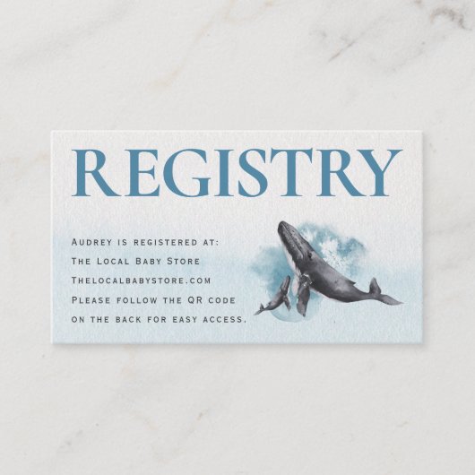 Moderne rustieke oceaan QR Code Baby Registry Informatiekaartje (Voorkant)
