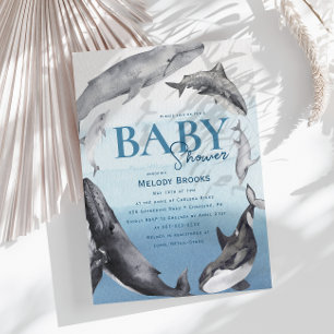 Moderne rustieke oceaan wezens Baby shower Kaart