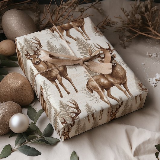 Moderne rustieke rendieren kerst cadeaupapier