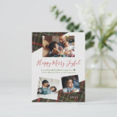 Moderne rustieke rode groene plaid 3 familiefoto's feestdagenkaart (Staand voorkant)