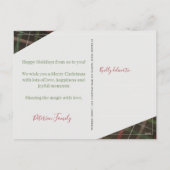 Moderne rustieke rode groene plaid 3 familiefoto's feestdagenkaart (Achterkant)