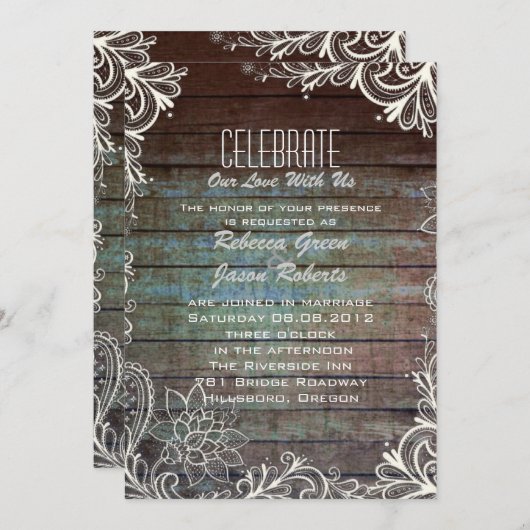 moderne rustieke schuurhouten kant bruiloft kaart (Voorkant / Achterkant)