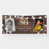 Moderne Rustieke Slingerlichtjes Goud 50e Verjaard Spandoek (Horizontaal)