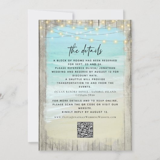 Moderne Rustieke Strand Bruiloft QR Code Alles in  Kaart (Achterkant)