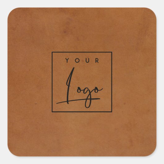 Moderne Rustieke Tan Leer Textuur Logo Zakelijk Vierkante Sticker (Voorkant)