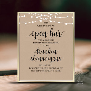 Moderne Rustieke Trouwfeest Open Bar Dronken Strek Poster