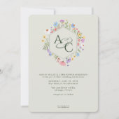 Moderne rustieke Wildbloem Monogram Sage Bruiloft Kaart (Voorkant)