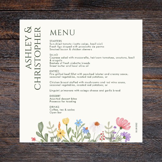 Moderne rustieke Wildflower bruiloft Menu