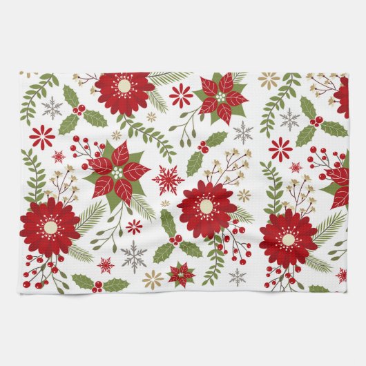 moderne rustige kerstbloemen theedoek (Horizontaal)