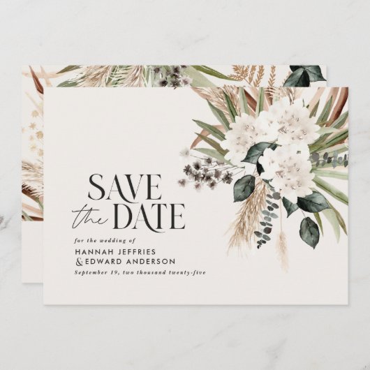 Moderne rustige pampas eucalyptus botanical QR cod Save The Date (Voorkant / Achterkant)