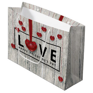 Moderne Rustige Valentijnsdag LOVE Wood Red Hearts Groot Cadeauzakje