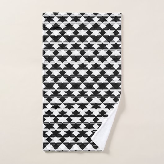 Moderne Rustique Agritourisme Noir Blanc Plaid Mon (Serviette à main)