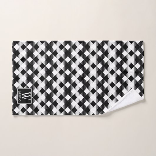Moderne Rustique Agritourisme Noir Blanc Plaid Mon (Serviette à main)