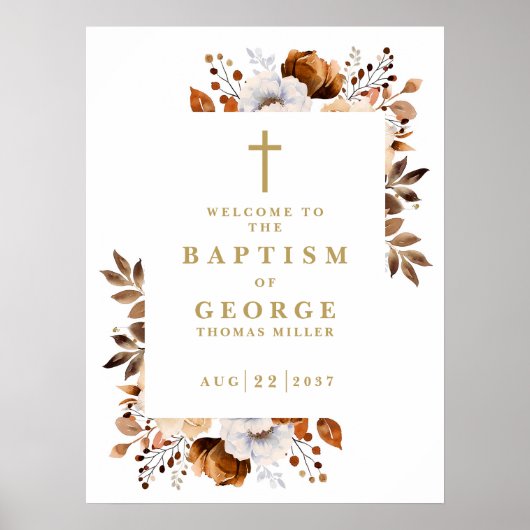 Moderne Rustique Automne Floral Baptême Affiche de (Devant)