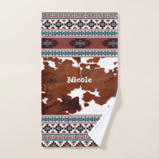 Moderne Rustique Boho Occidental Cowhide (Serviette à main)