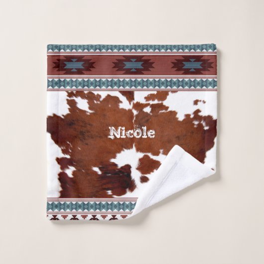 Moderne Rustique Boho Occidental Cowhide (Gant de toilette)