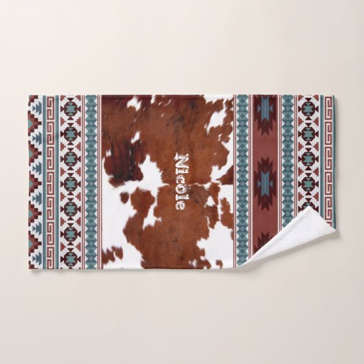 Moderne Rustique Boho Occidental Cowhide (Serviette à main)