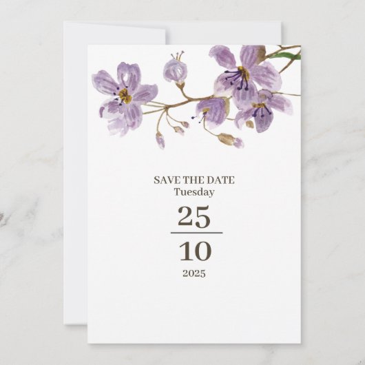 Moderne Rustique Fleurs violettes Faire-part de ma (Dos)