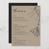 MODERNE RUSTIQUE KRAFT BLACK LINE DESSIN MENU FLOR (Devant / Derrière)