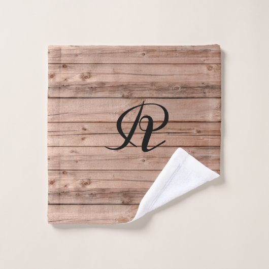 Moderne Rustique Motif en bois ferme Monogramme (Gant de toilette)