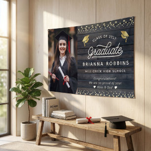 Moderne Rustisch Afstuderen met gouden Fotohout Spandoek