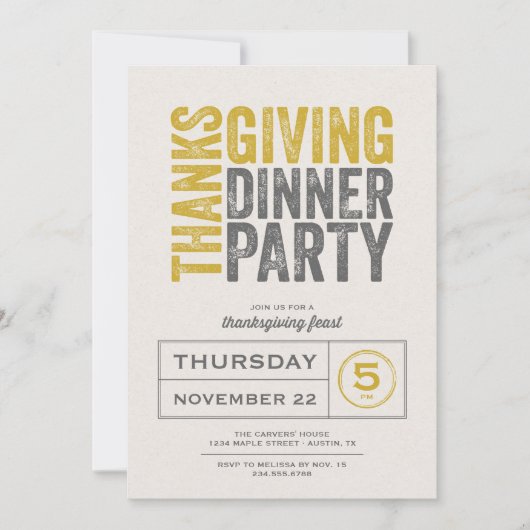 Moderne Rustische Thanksgiving Dinner Party Kaart (Voorkant)