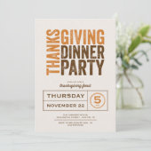 Moderne Rustische Thanksgiving Dinner Party Kaart (Staand voorkant)